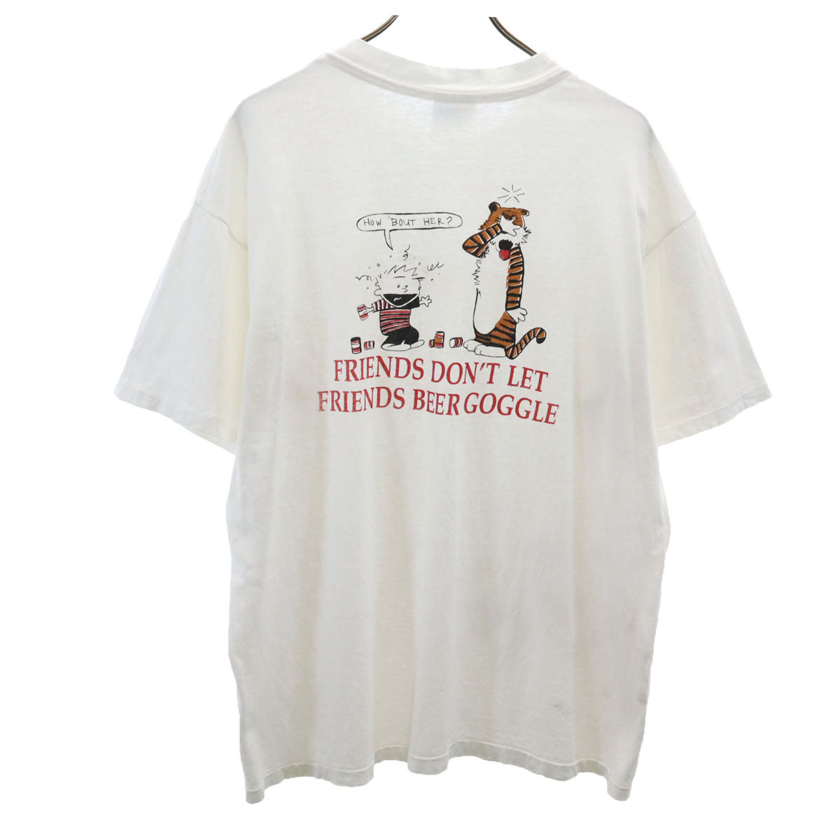 Hanes ヘインズ 80s 90s オールド USA製 漫画 半袖 シングルステッチ コミック Tシャツ XL ホワイト カルビンとボッブス メンズ