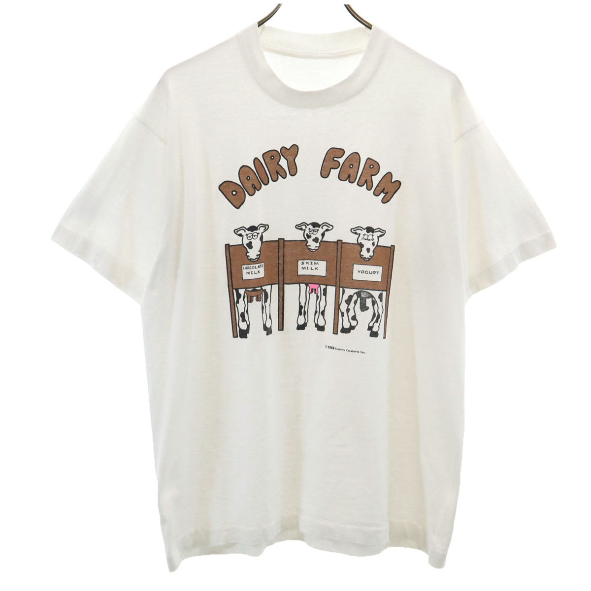 VINTAGE ヴィンテージ 80s 牛 牧場 半袖 シングルステッチ プリント Tシャツ ホワイト メンズ