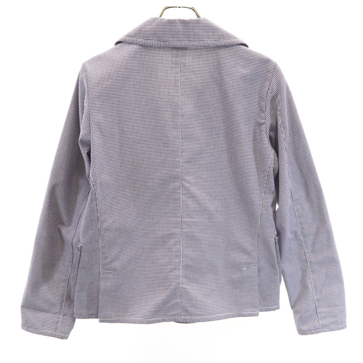 Danton ダントン フランス製 ハウンドトゥース柄 丸襟 ダブルブレスト ジャケット 36 ネイビー 千鳥格子 メンズ