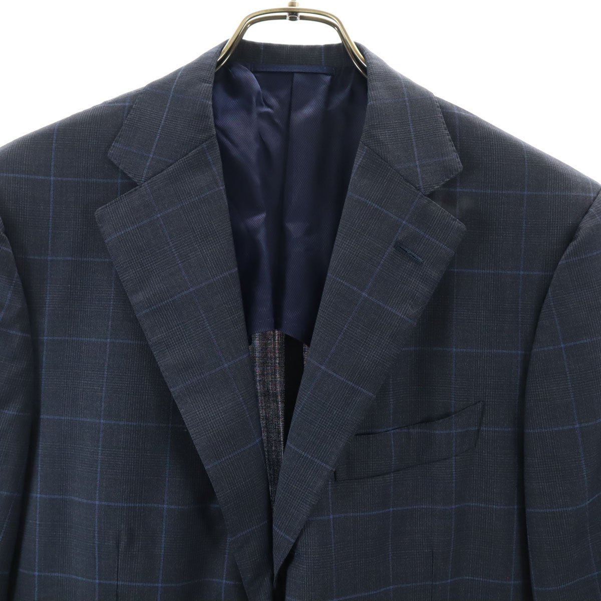 BEAMS F ビームスエフ 日本製 ウール100% チェック柄 テーラードジャケット 95 ネイビー系 メンズ