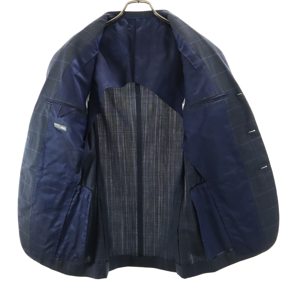 BEAMS F ビームスエフ 日本製 ウール100% チェック柄 テーラードジャケット 95 ネイビー系 メンズ