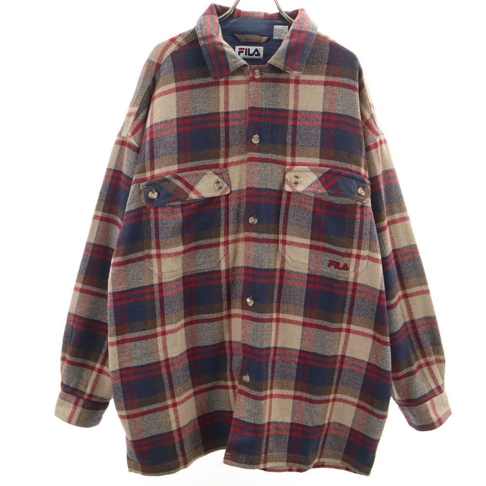 FILA フィラ オールド チェック柄 長袖 ネルシャツ L ベージュ 他 メンズ
