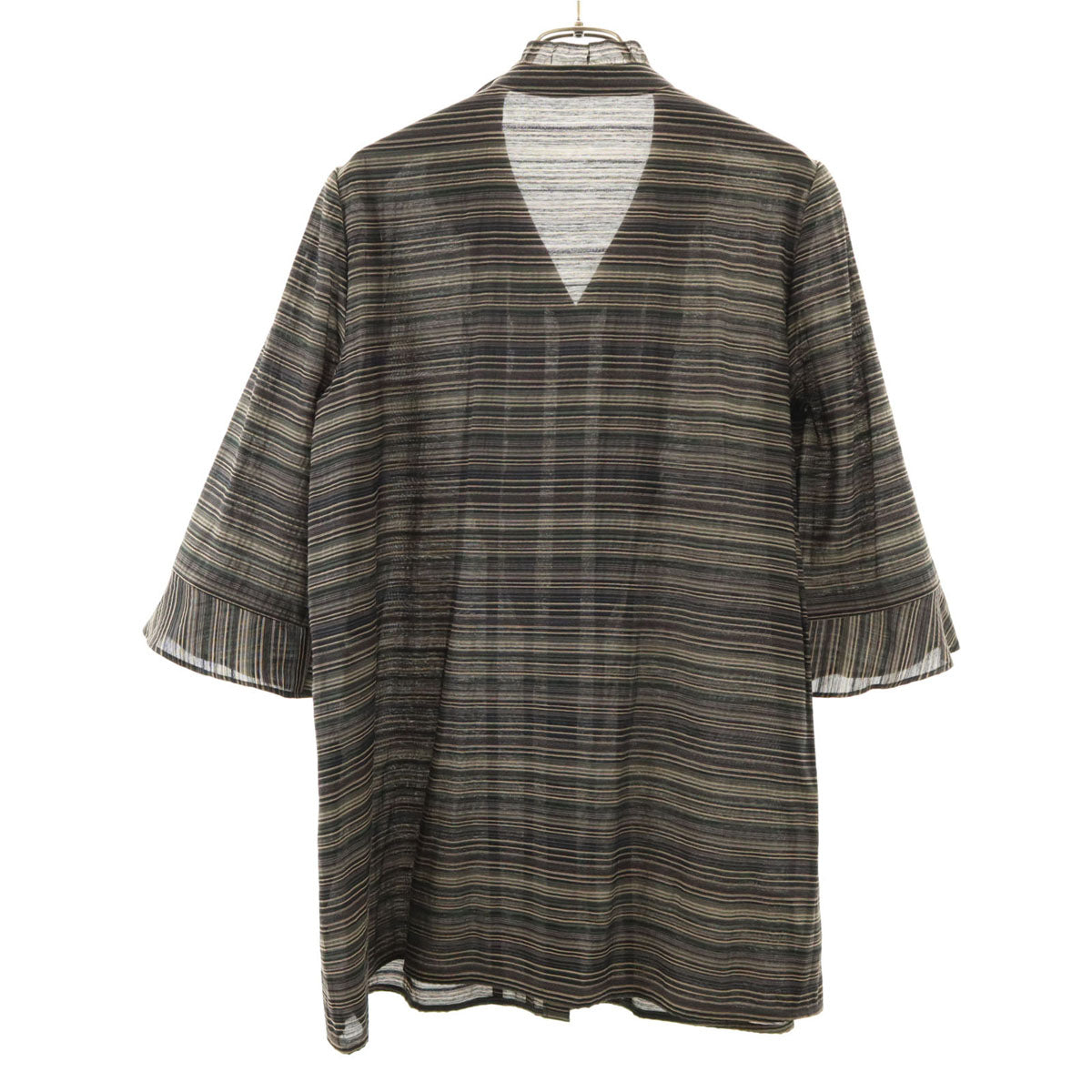 Leilian レリアン 日本製 ボーダー柄 5分袖 チュニック 9 グレー系 シャツ レディース