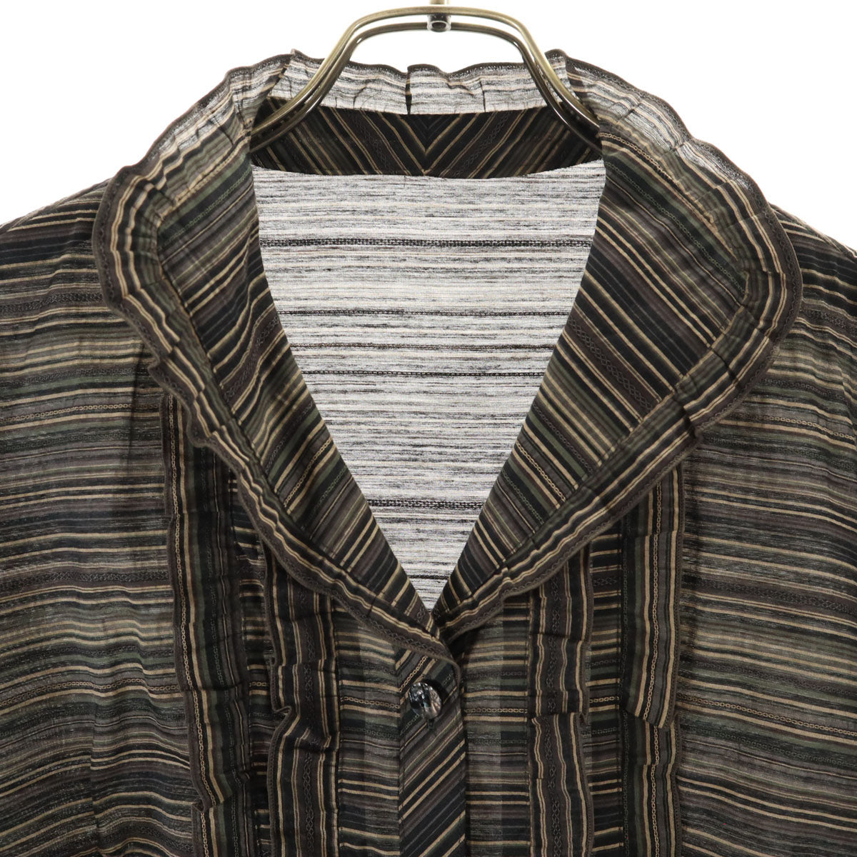 Leilian レリアン 日本製 ボーダー柄 5分袖 チュニック 9 グレー系 シャツ レディース