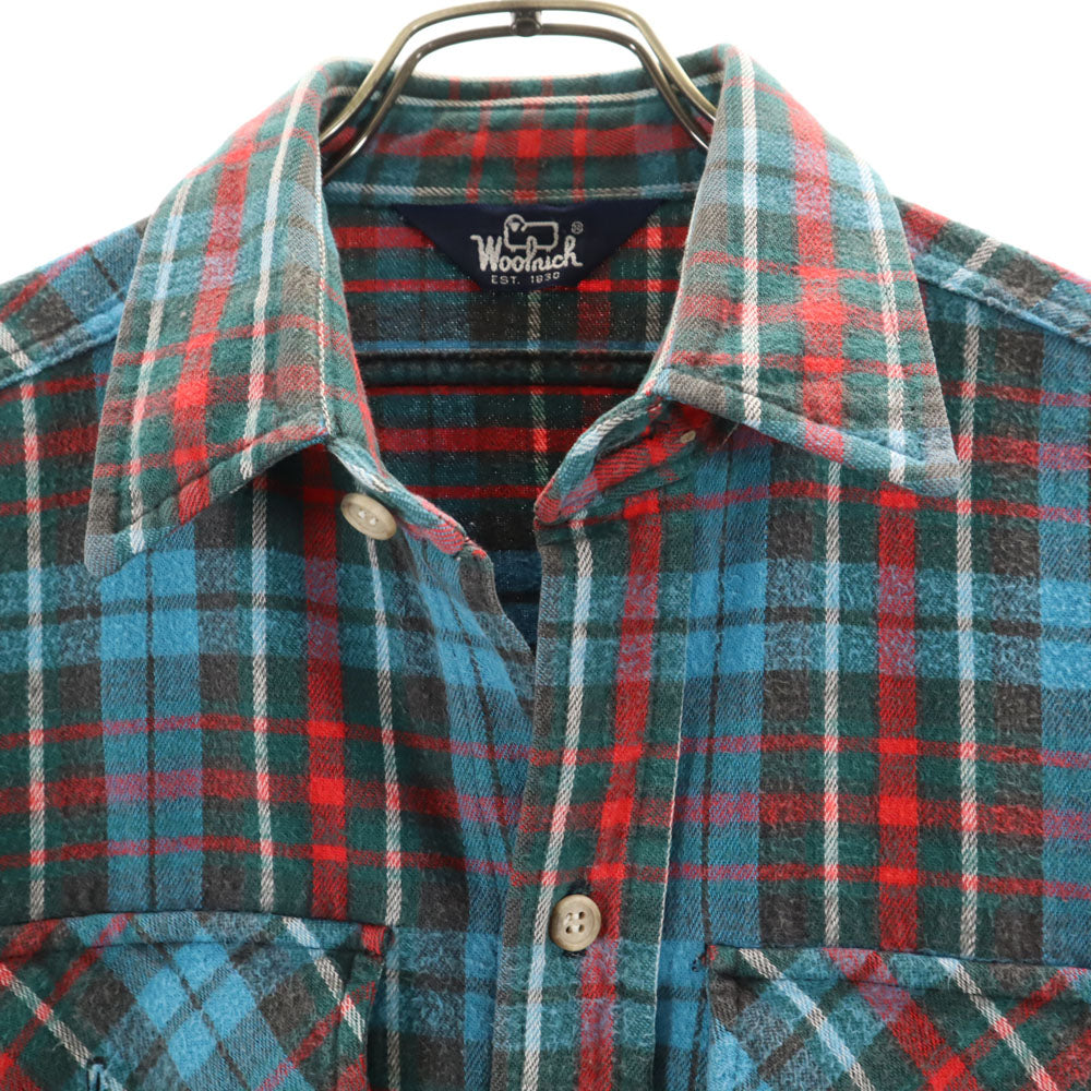 WOOLRICH ウールリッチ 80s 紺タグ ヴィンテージ チェック柄 長袖 ネルシャツ 水色 他 メンズ