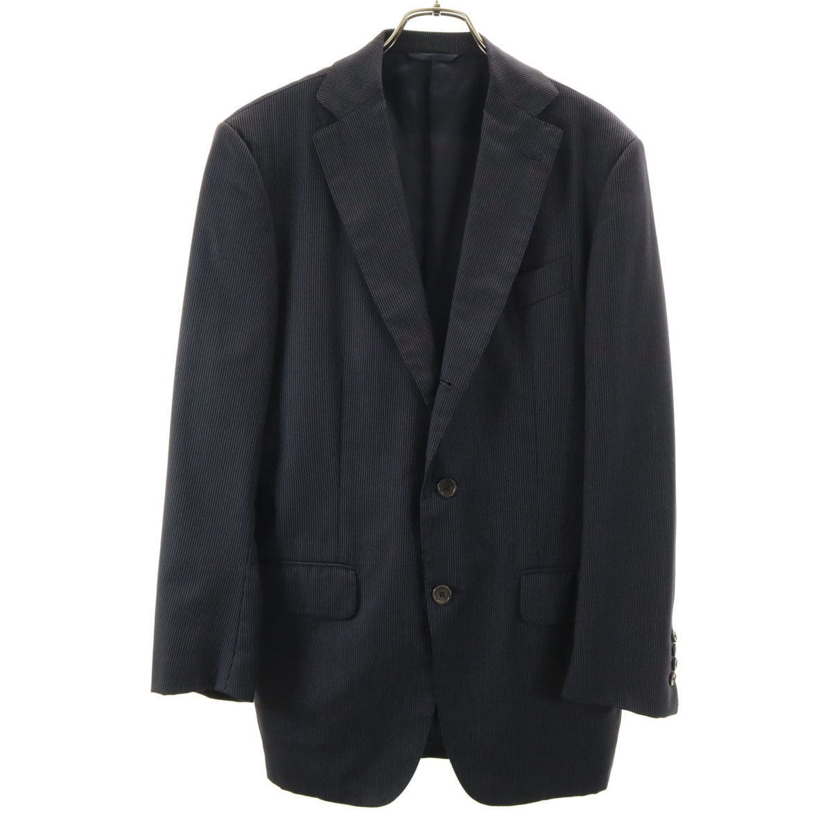 SHIPS シップス ストライプ サイドベンツ テーラードジャケット 48 ブラック系 肩パッド メンズ