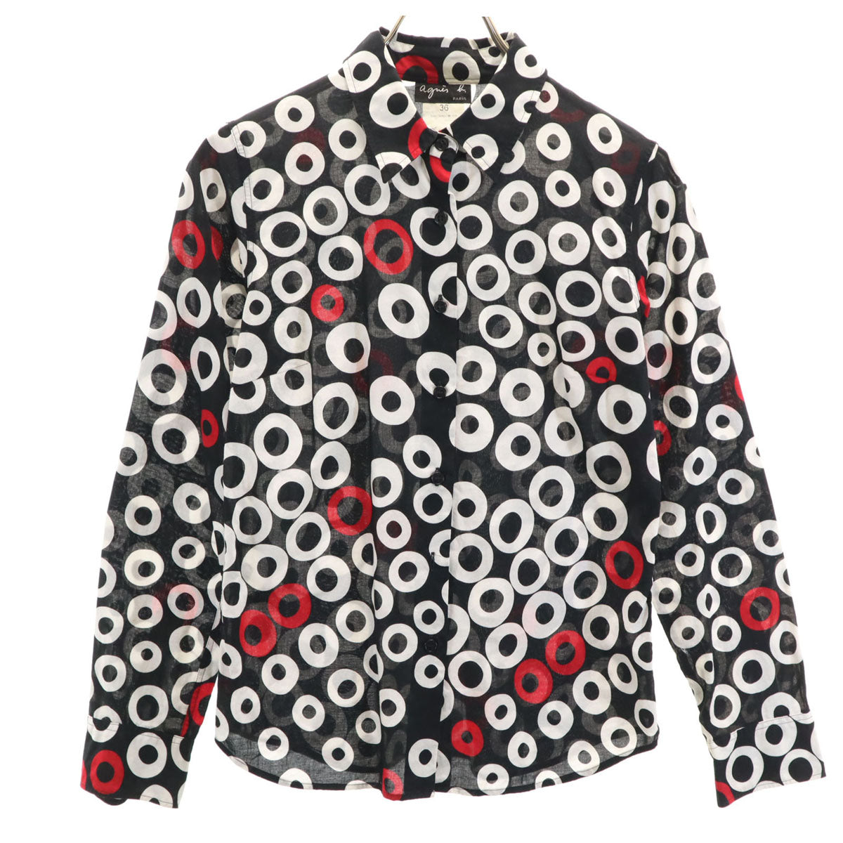agnes b. アニエスベー 長袖 シャツ 36 ブラック×ホワイト レディース