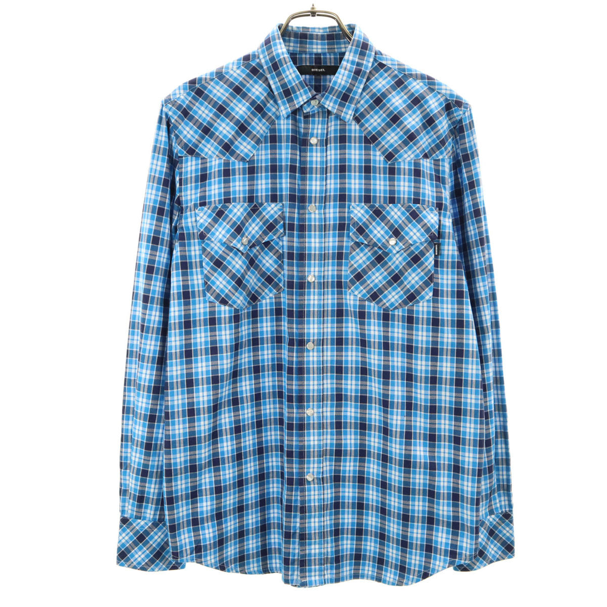 DIESEL ディーゼル チェック 長袖 ウエスタンシャツ S ブルー系 メンズ