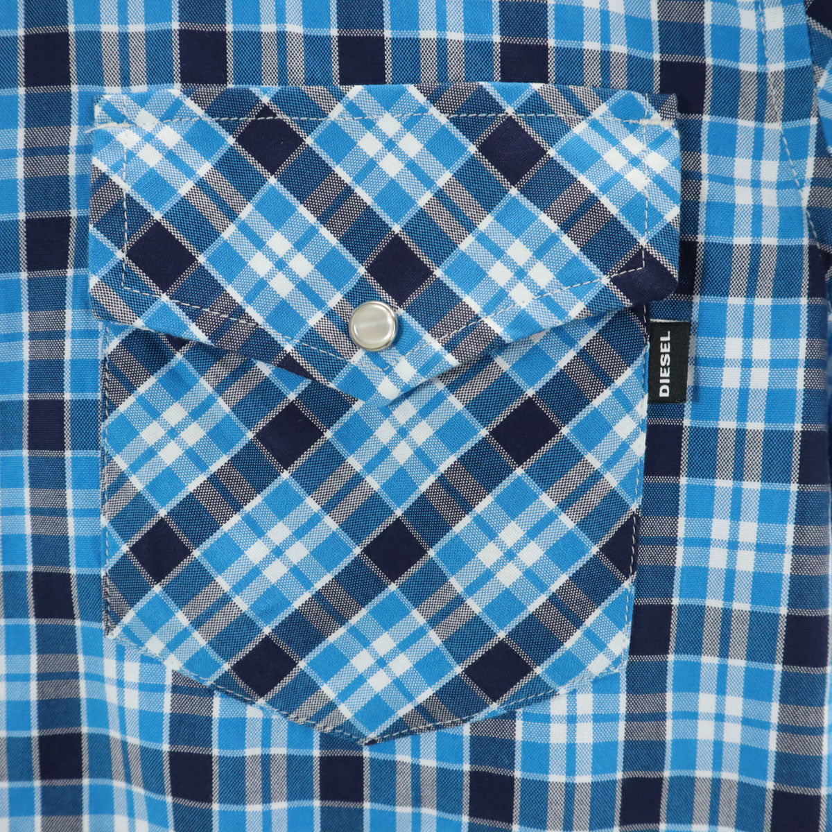 DIESEL ディーゼル チェック 長袖 ウエスタンシャツ S ブルー系 メンズ