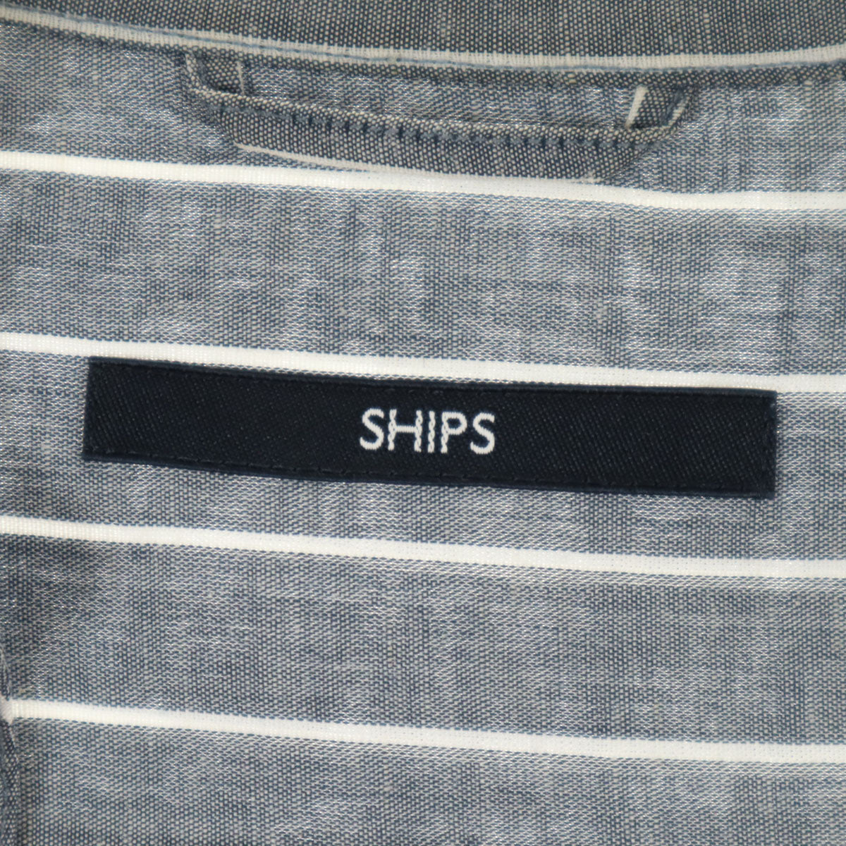 SHIPS シップス ストライプ 7分袖 オープンカラーシャツ S ネイビー系 メンズ
