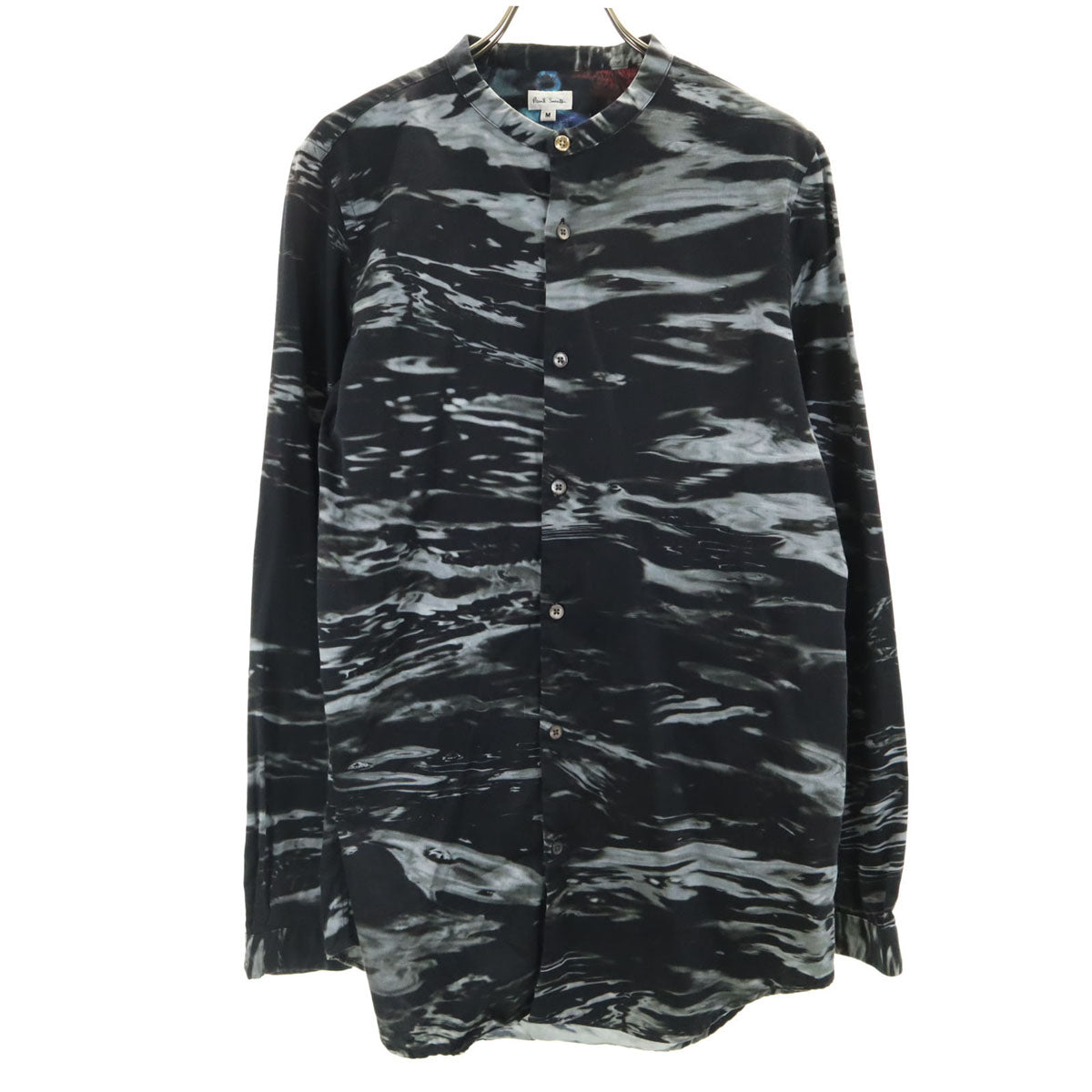 Paul Smith ポールスミス 日本製 長袖 バンドカラーシャツ M ブラック メンズ