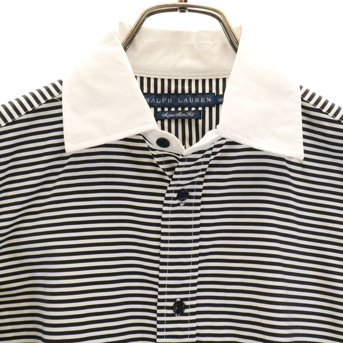 RALPH LAUREN ラルフローレン ボーダー柄 長袖 スーパースリムフィット コットンシャツ 6 ホワイト レディース