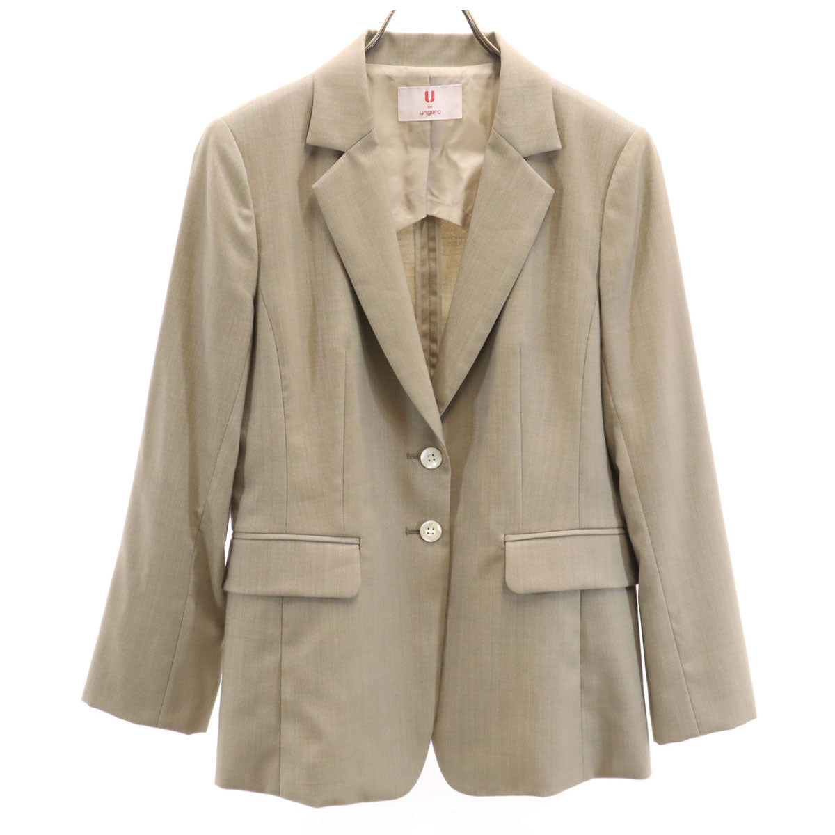 U by ungaro ユーバイウンガロ 日本製 シルクブレンド テーラードジャケット 40 グレージュ レディース