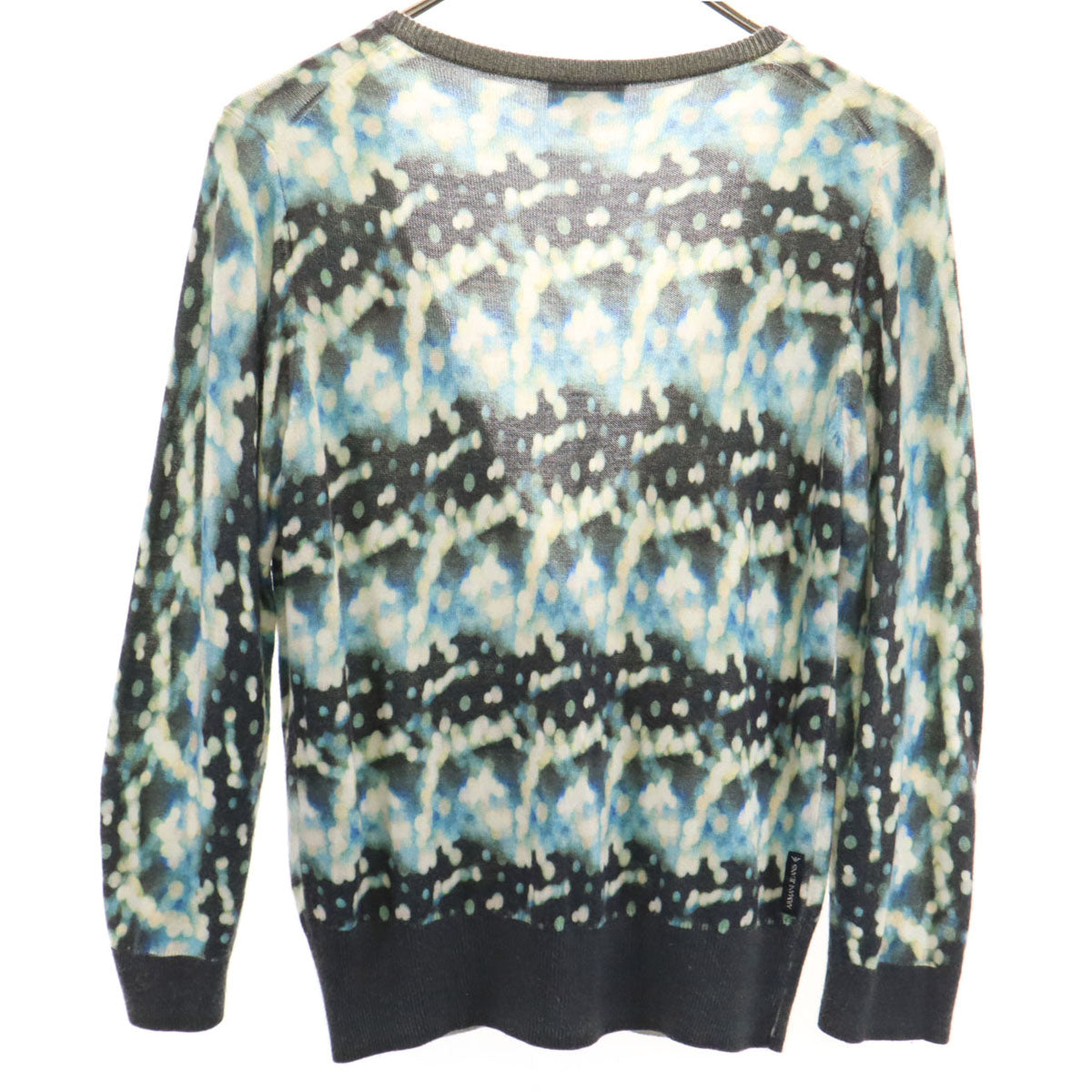 ARMANI JEANS アルマーニジーンズ 総柄 7分袖 ニットカーディガン 42 ブルー レディース