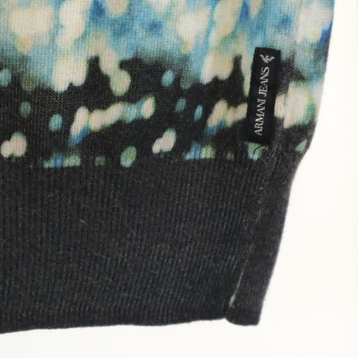 ARMANI JEANS アルマーニジーンズ 総柄 7分袖 ニットカーディガン 42 ブルー レディース