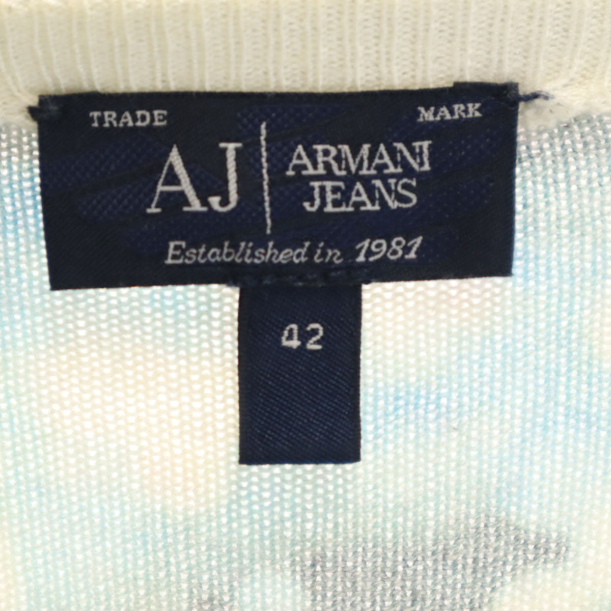 ARMANI JEANS アルマーニジーンズ 総柄 7分袖 ニットカーディガン 42 ブルー レディース