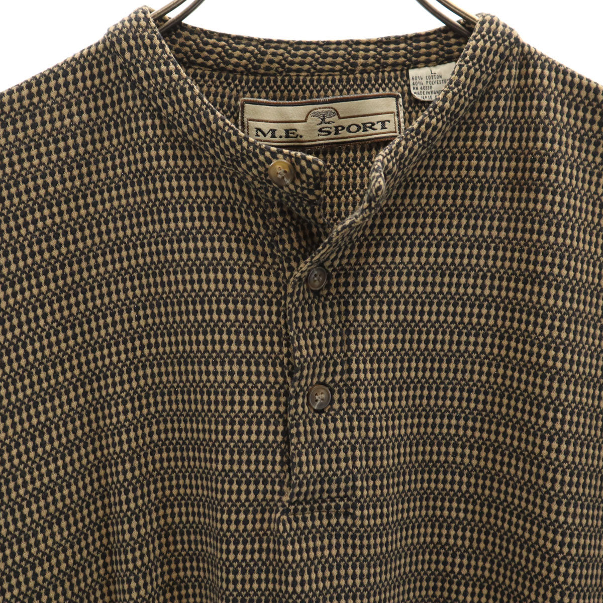 M.E.SPORT 90s オールド 総柄 長袖 ヘンリーネック カットソー L ブラウン メンズ