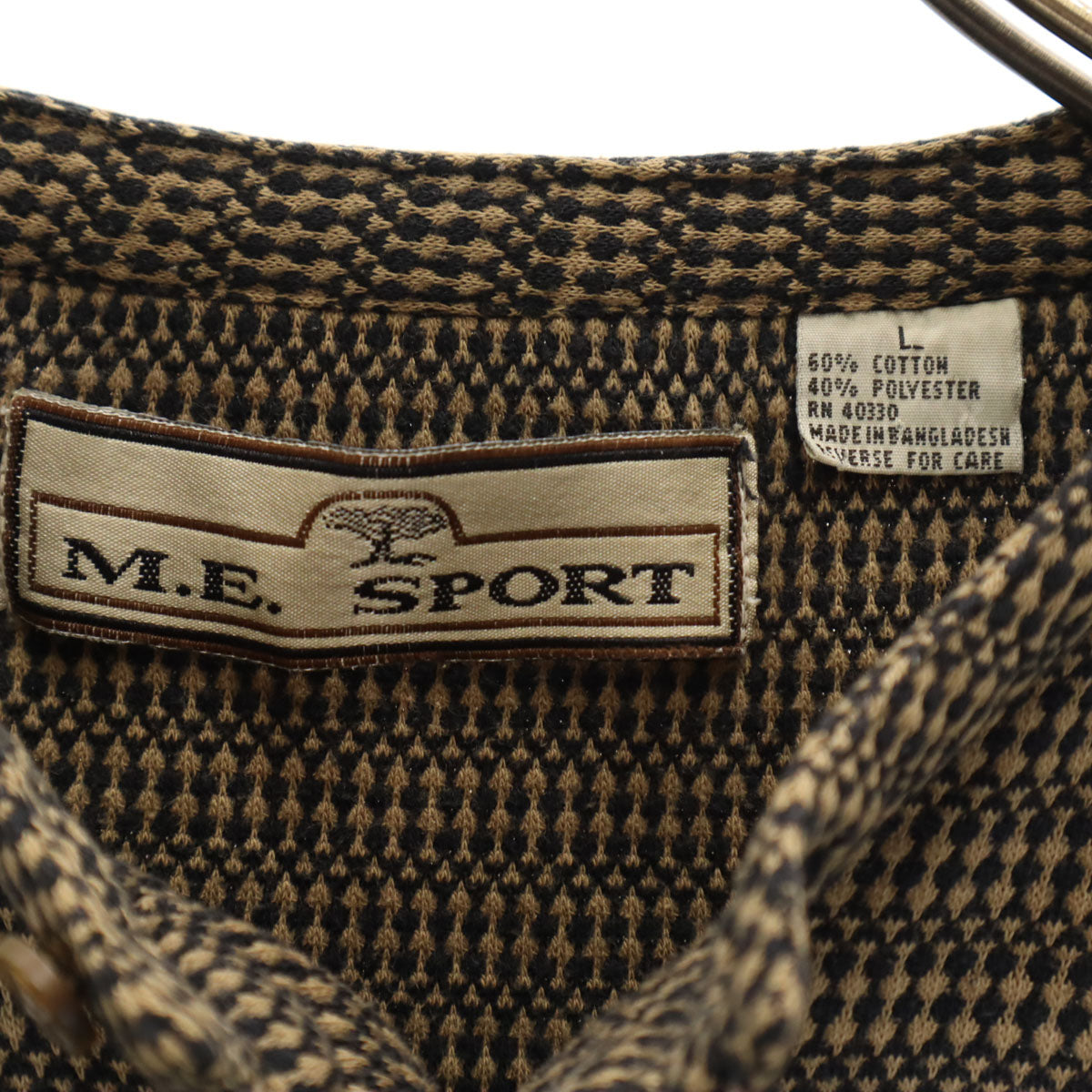 M.E.SPORT 90s オールド 総柄 長袖 ヘンリーネック カットソー L ブラウン メンズ