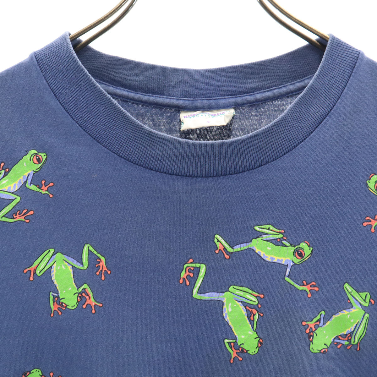 HARBORSIDE GRAPHICS ハーバーサイドグラフィックス 90s オールド USA製 蛙 半袖 シングルステッチ 両面プリント Tシャツ L ブルー メンズ
