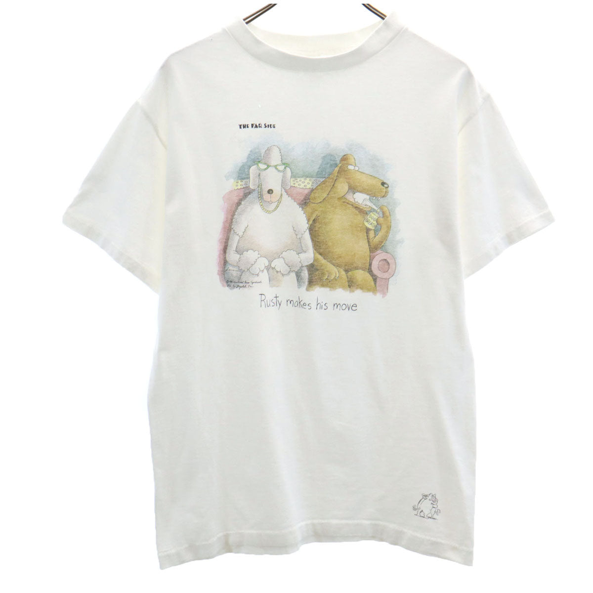 THE FAR SIDE ファーサイド 90s 00s オールド USA製 漫画 ゲイリーラーソン 半袖 シングルステッチ プリント Tシャツ L ホワイト メンズ