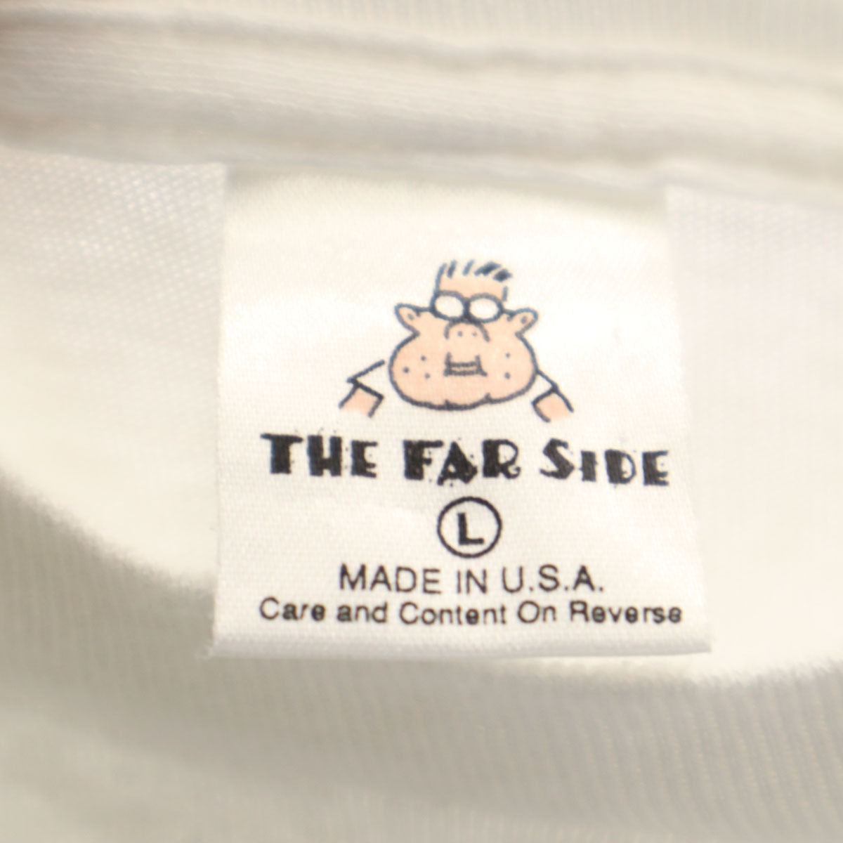 THE FAR SIDE ファーサイド 90s 00s オールド USA製 漫画 ゲイリーラーソン 半袖 シングルステッチ プリント Tシャツ L ホワイト メンズ