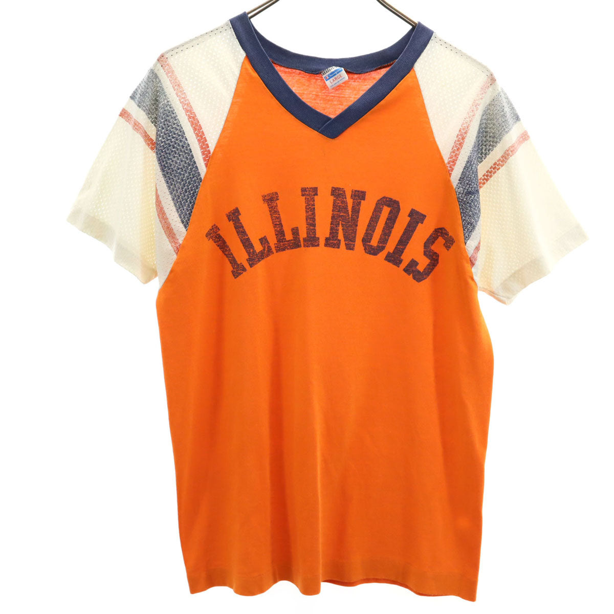 Champion チャンピオン 70s ヴィンテージ USA製 バータグ 半袖 Vネック フットボール Tシャツ L オレンジ シングルステッチ メンズ