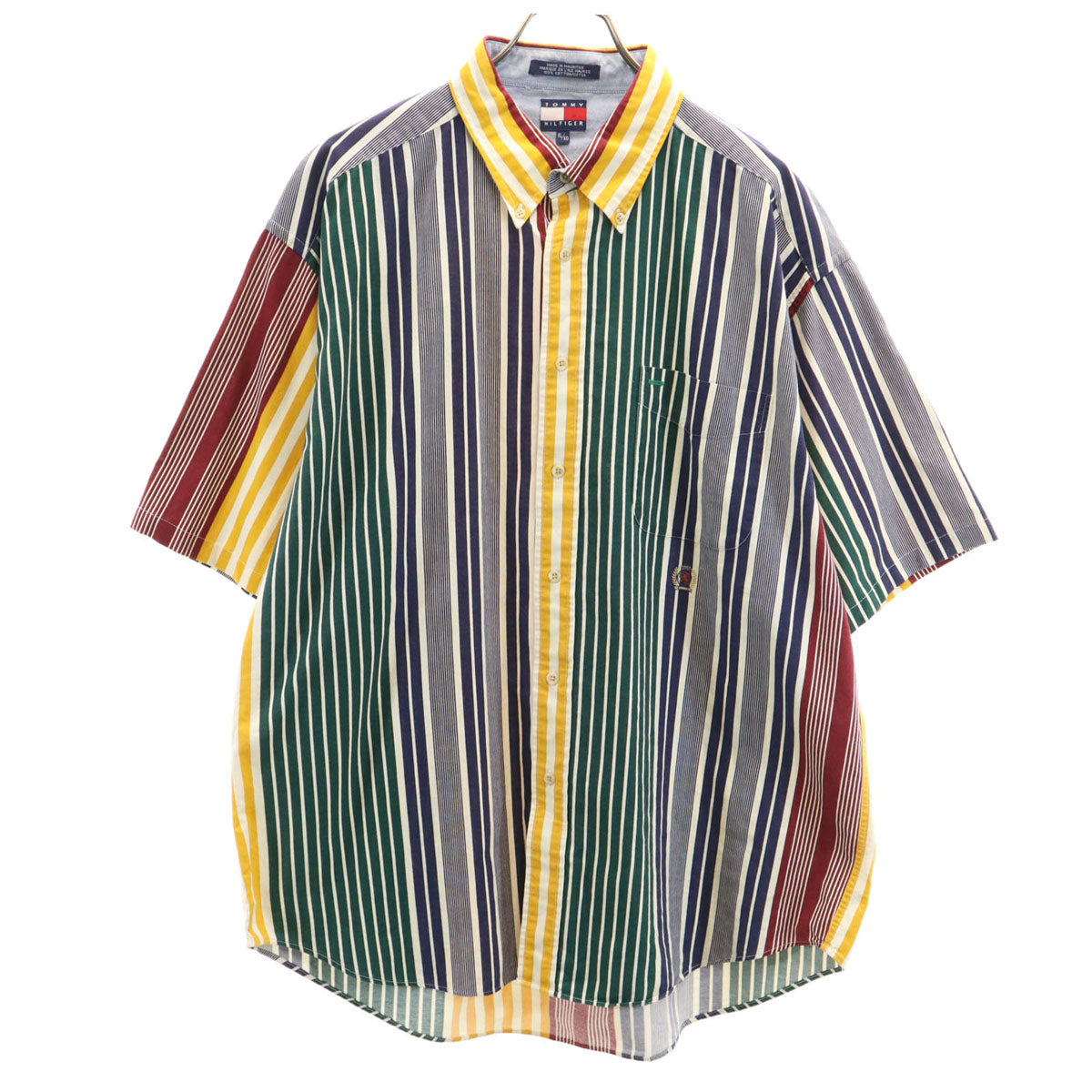 TOMMY HILFIGER トミーヒルフィガー 90s オールド フラッグタグ ストライプ柄 半袖 コットンシャツ XL メンズ