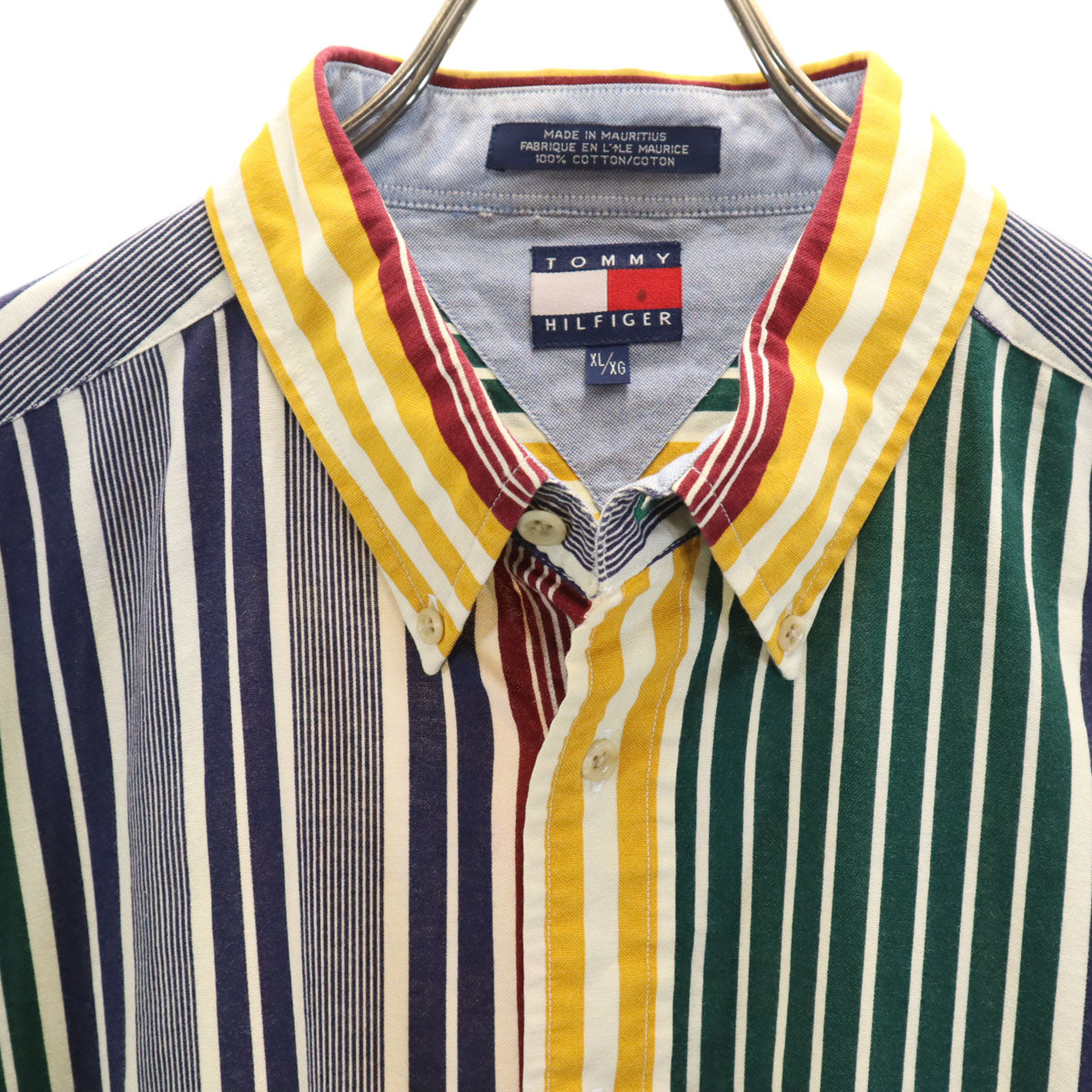 TOMMY HILFIGER トミーヒルフィガー 90s オールド フラッグタグ ストライプ柄 半袖 コットンシャツ XL メンズ
