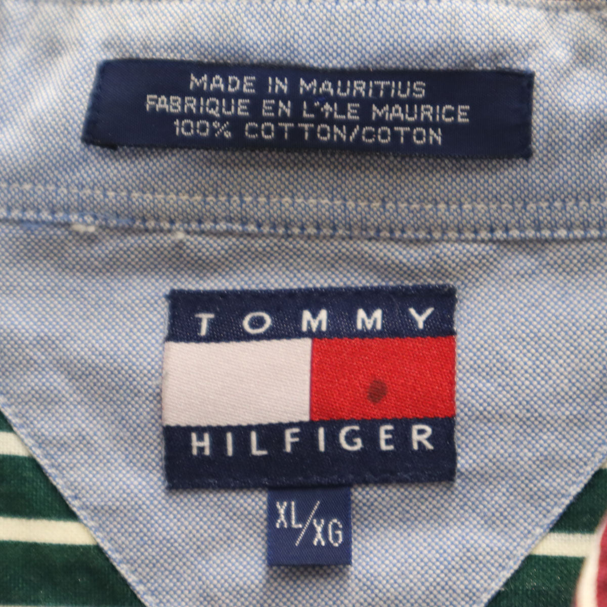 TOMMY HILFIGER トミーヒルフィガー 90s オールド フラッグタグ ストライプ柄 半袖 コットンシャツ XL メンズ