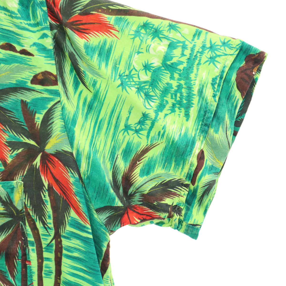 70s ヴィンテージ 衿芯 総柄 ヤシの木 半袖 シャツ グリーン メンズ