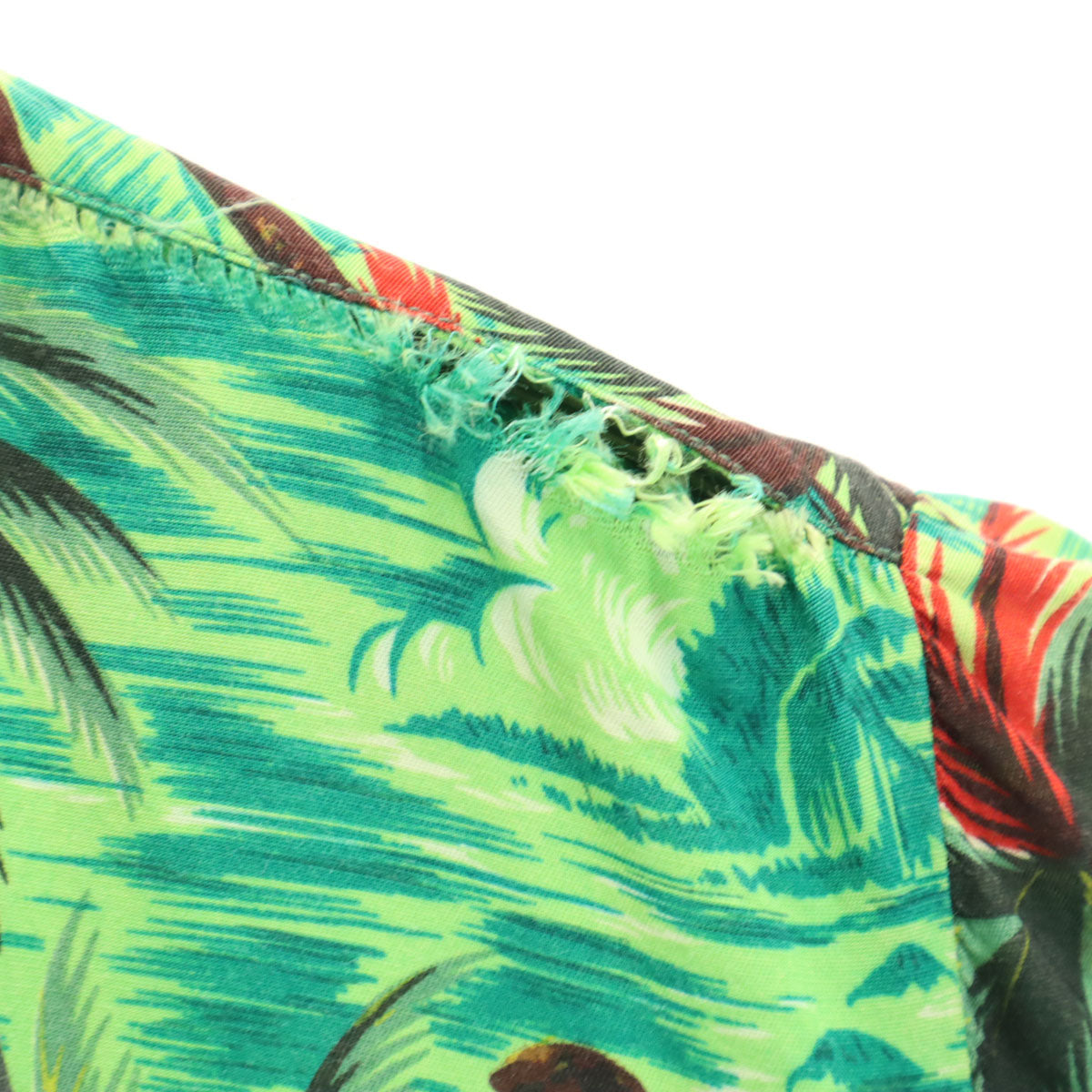 70s ヴィンテージ 衿芯 総柄 ヤシの木 半袖 シャツ グリーン メンズ