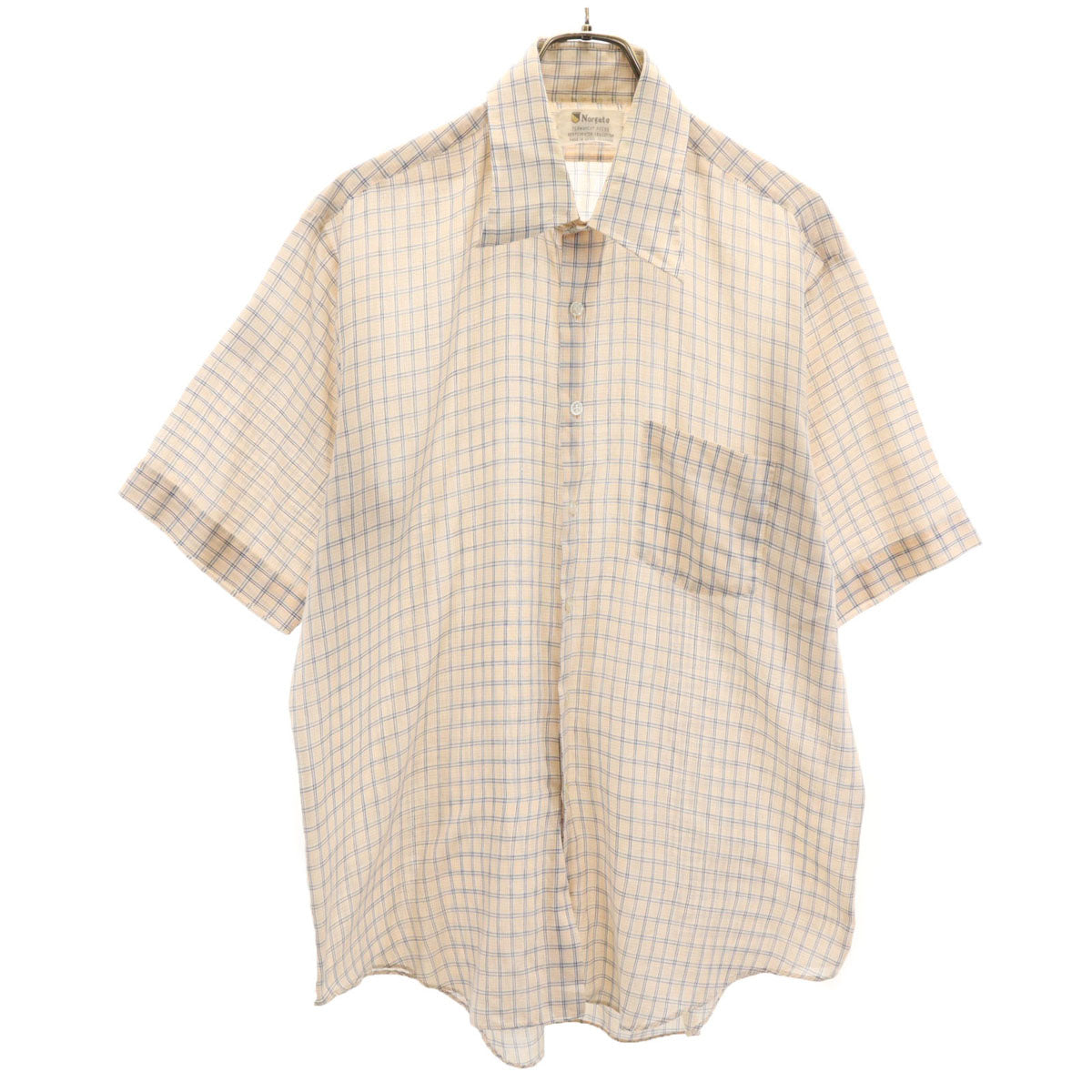 70s 80s ヴィンテージ チェック柄 半袖 ボックスシルエット シャツ 161/2 ベージュ メンズ