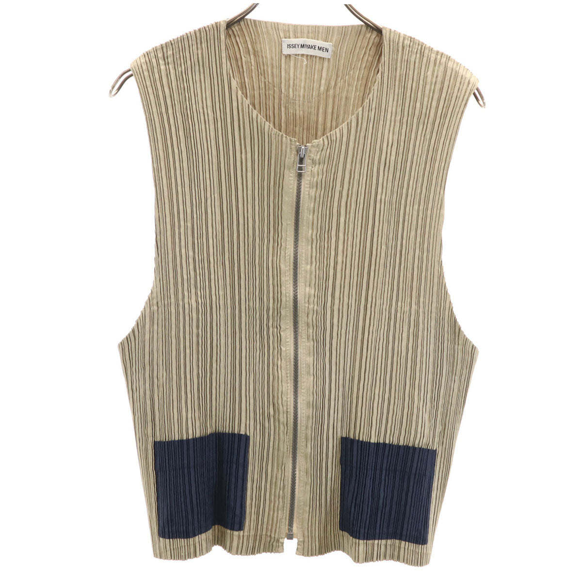 ISSEY MIYAKE MEN イッセイミヤケメン 90s 日本製 オールド プリーツ ベスト M ベージュ メンズ