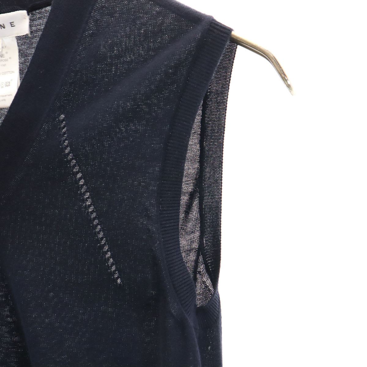 CELINE セリーヌ イタリア製 半袖 Vネック ニットベスト M ネイビー レディース