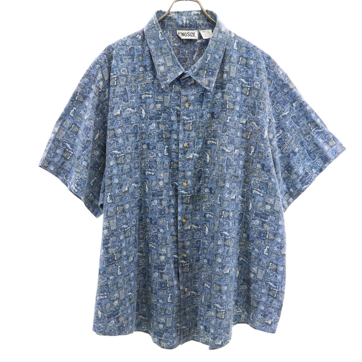 KING SIZE キングサイズ 90s オールド 総柄 半袖 シャツ 4XL ブルー ビッグサイズ メンズ