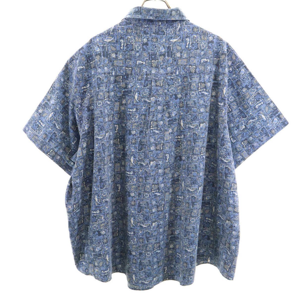 KING SIZE キングサイズ 90s オールド 総柄 半袖 シャツ 4XL ブルー ビッグサイズ メンズ