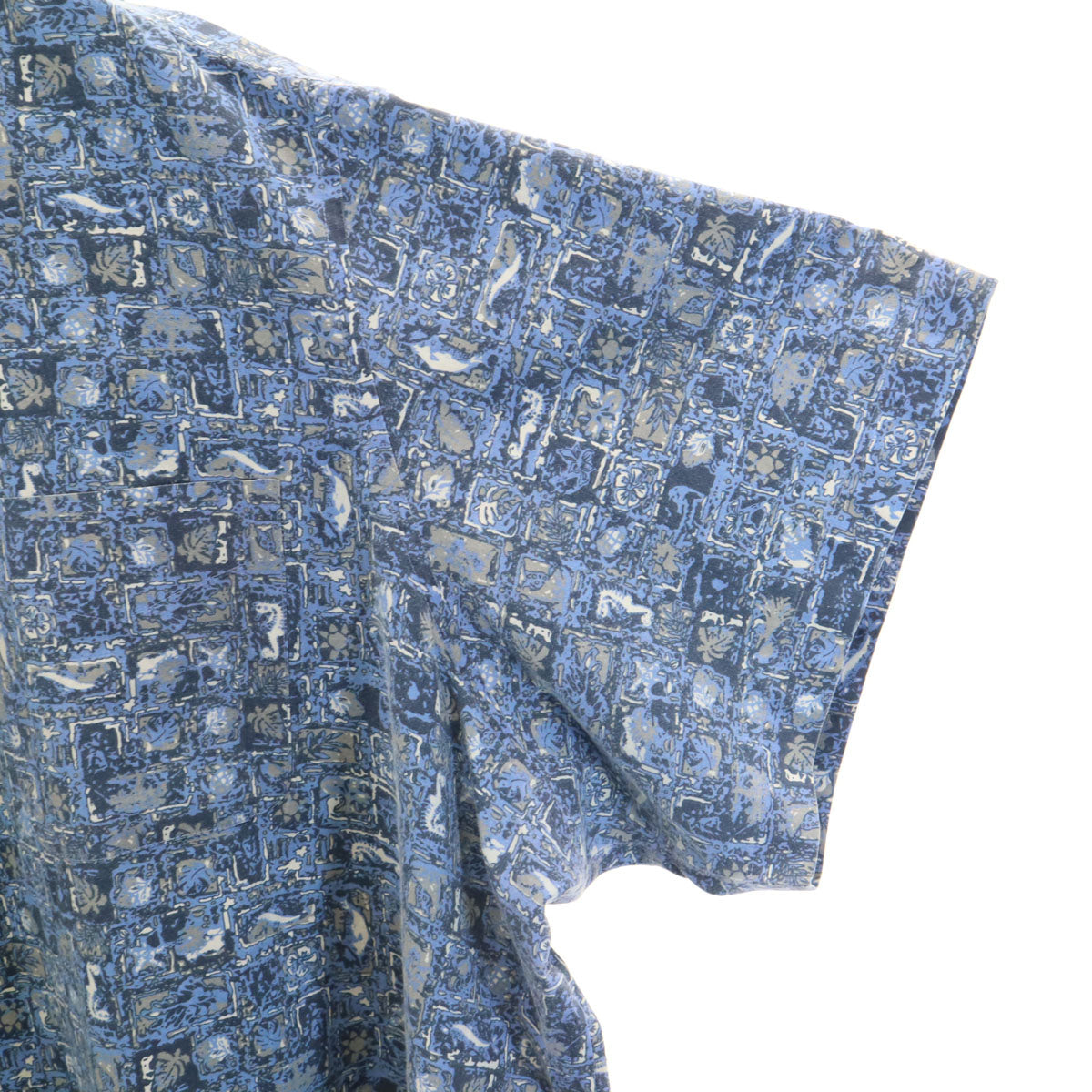 KING SIZE キングサイズ 90s オールド 総柄 半袖 シャツ 4XL ブルー ビッグサイズ メンズ
