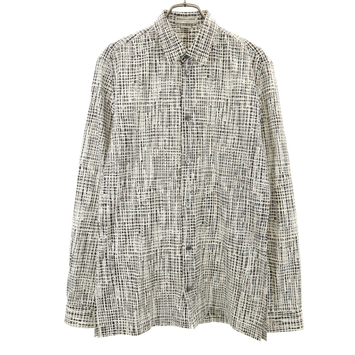 BALENCIAGA バレンシアガ イタリア製 総柄 長袖 コットンシャツ 39 ホワイト メンズ