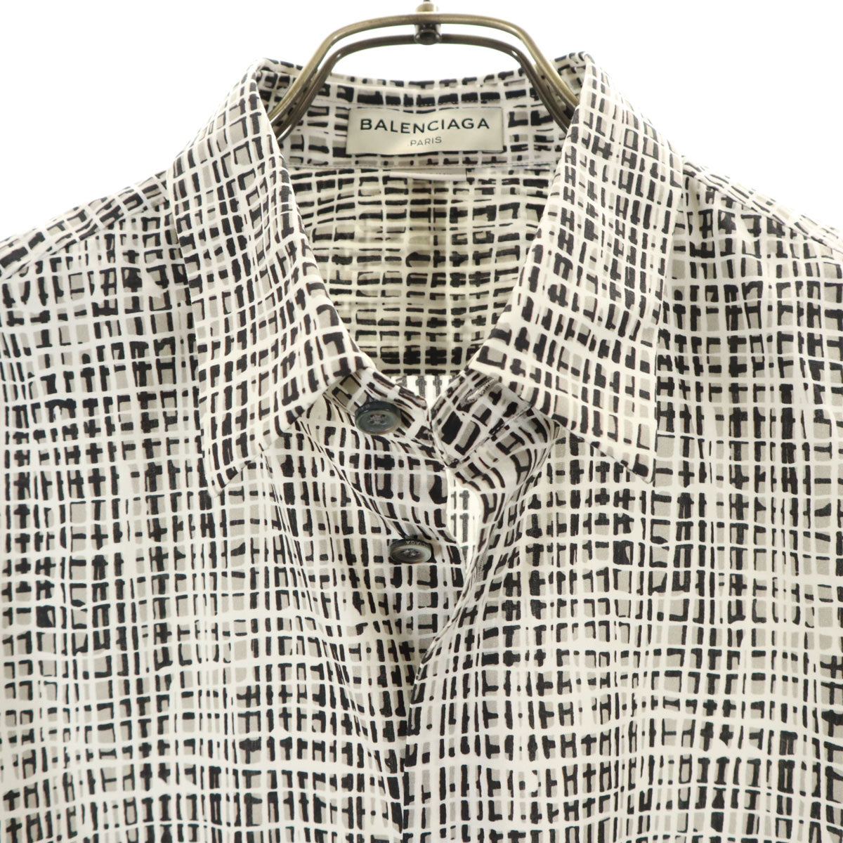 BALENCIAGA バレンシアガ イタリア製 総柄 長袖 コットンシャツ 39 ホワイト メンズ
