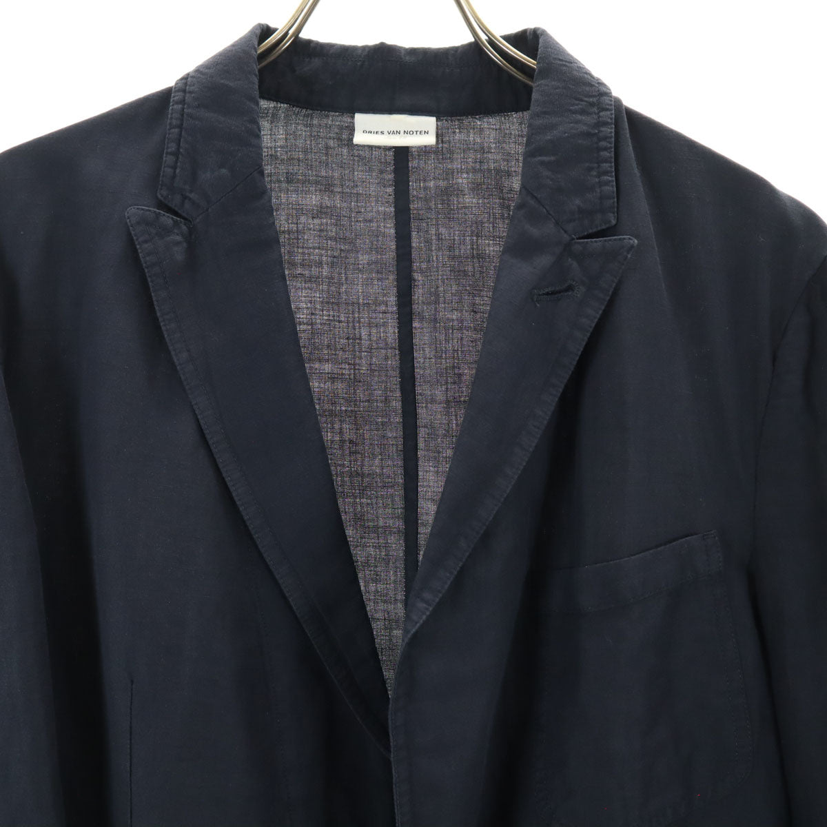 DRIES VAN NOTEN ドリスヴァンノッテン リネンブレンド ドライバーズ ジャケット 48 ネイビー メンズ