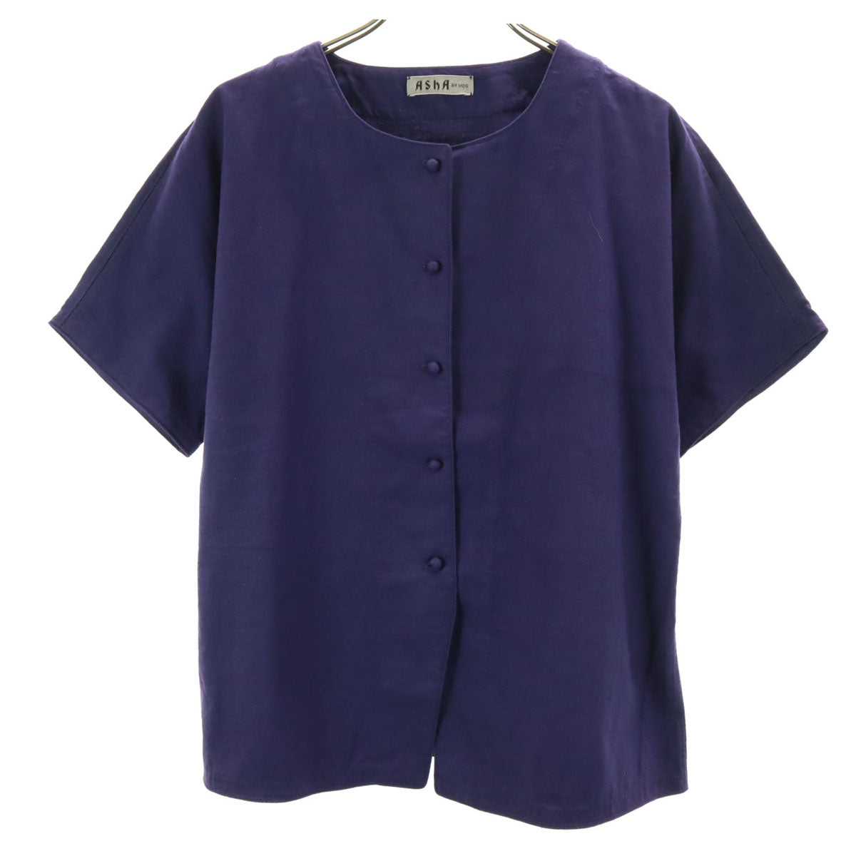 ASHA BY MDS アシャ 90s 半袖 ノーカラー シャツ パープル イッセイミヤケ レディース