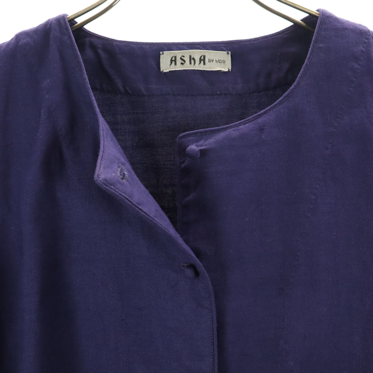ASHA BY MDS アシャ 90s 半袖 ノーカラー シャツ パープル イッセイミヤケ レディース