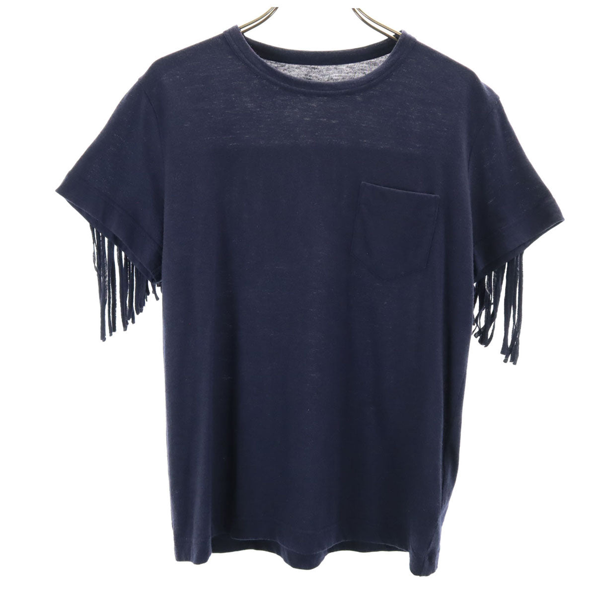 Sacai サカイ 日本製 リネンブレンド 半袖 フリンジ Tシャツ 2 ネイビー ポケT レディース