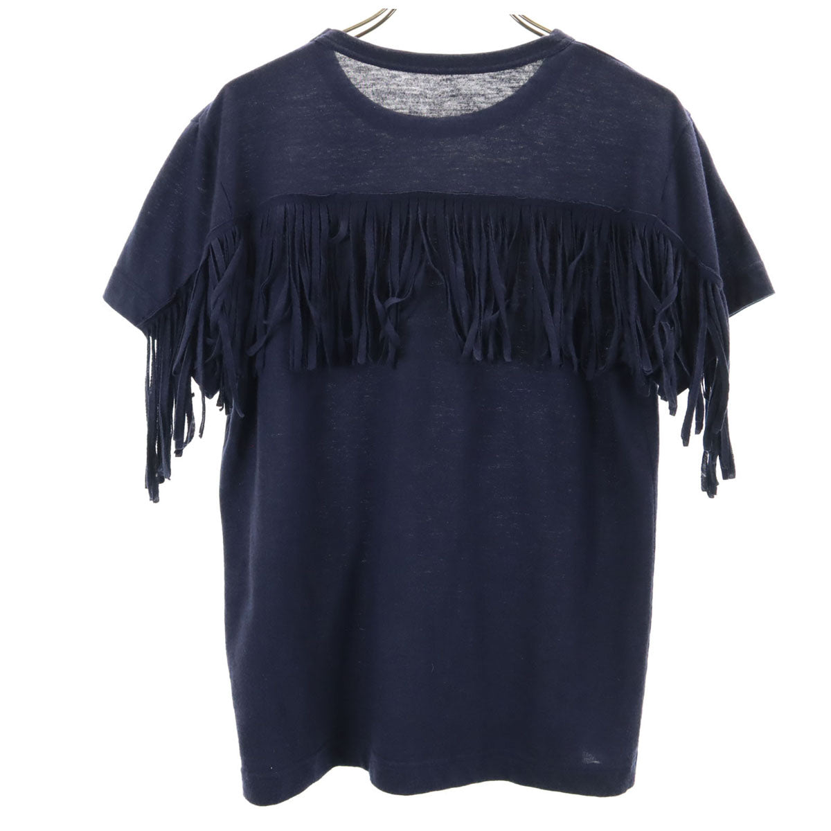 Sacai サカイ 日本製 リネンブレンド 半袖 フリンジ Tシャツ 2 ネイビー ポケT レディース