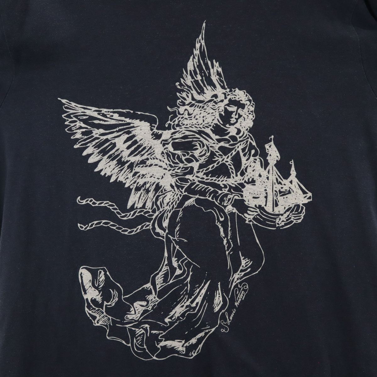 LOUIS VUITTON ルイヴィトン イタリア製 シルクブレンド エンジェル プリント 半袖 Tシャツ XL ネイビー 天使 メンズ