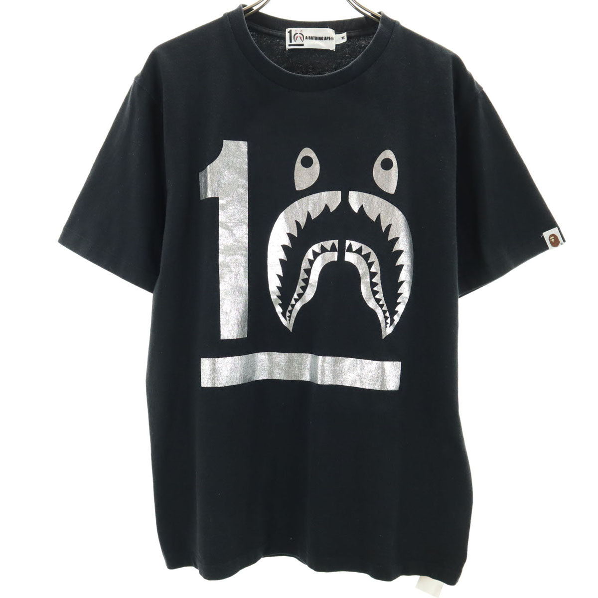 A BATHING APE アベイシングエイプ シャークプリント 半袖 Tシャツ M 黒 10周年記念 メンズ