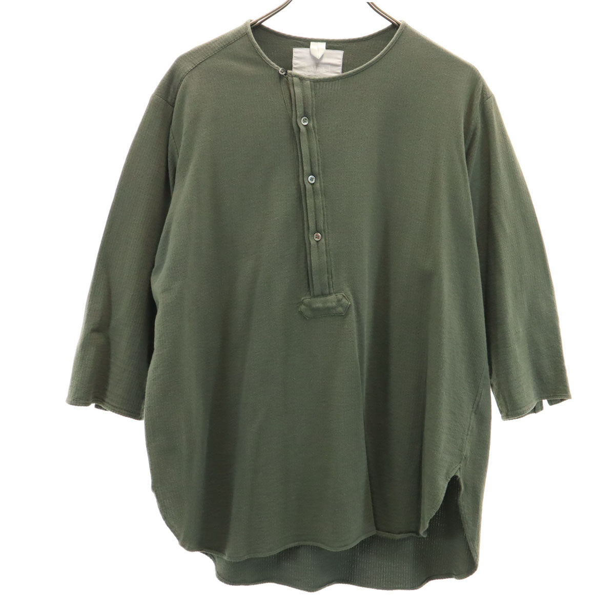 Milok ミロック 日本製 7分袖 ヘンリーネック カットソー 44 グリーン メンズ