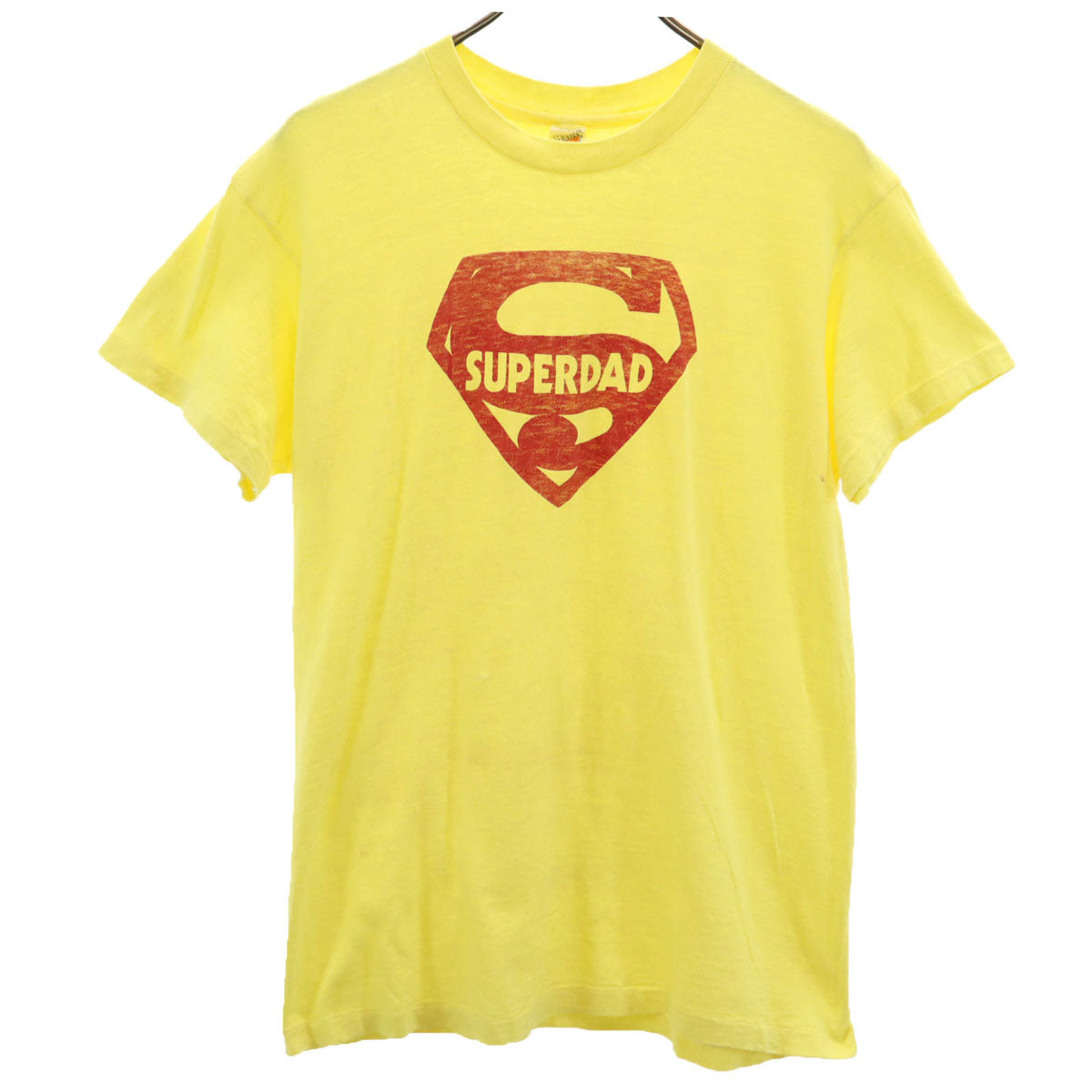 Hanes ヘインズ 70s USA製 ヴィンテージ オレンジタグ SUPER DAD 半袖 Tシャツ L イエロー シングルステッチ メンズ