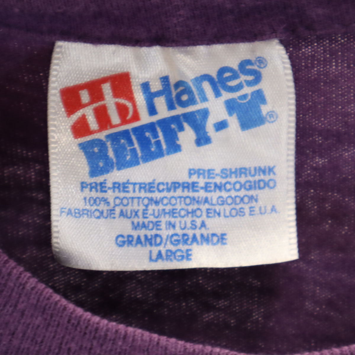Hanes ヘインズ 90s USA製 オールド エレファント プリント 半袖 Tシャツ L パープル BEEFY-T シングルステッチ 象 アニマル メンズ