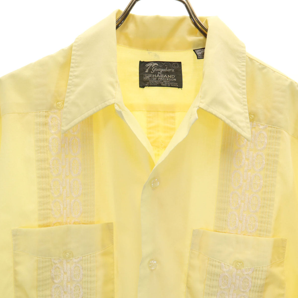 80s ヴィンテージ 半袖 キューバシャツ L イエロー メンズ